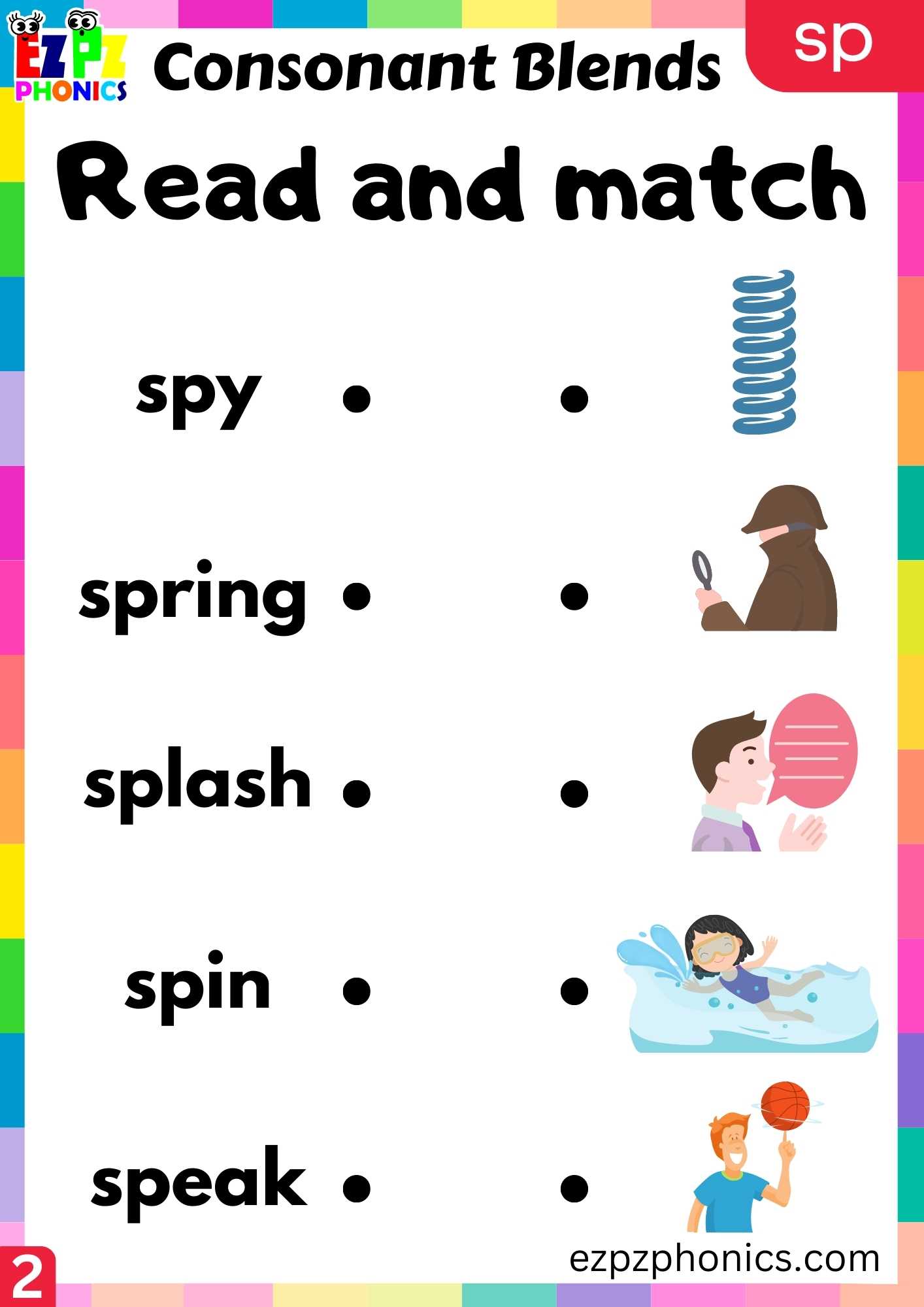 Group2 SP Words Read And Match Phonics Consonant Blends Worksheet